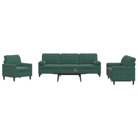Juego de sofás con cojines 3 piezas terciopelo verde oscuro de , Sofás - Ref: Foro24-3278453, Precio: 776,69 €, Descuento: %
