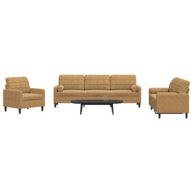 Juego de sofás con cojines 3 piezas terciopelo marrón de , Sofás - Ref: Foro24-3278458, Precio: 708,26 €, Descuento: %
