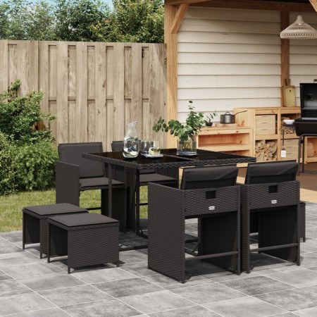 Set de comedor de jardín 9 pzas y cojines ratán sintético negro de , Conjuntos de jardín - Ref: Foro24-3211135, Precio: 357,4...