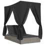 Tumbona doble con techo y cortinas ratán sintético gris de , Tumbonas - Ref: Foro24-368074, Precio: 303,75 €, Descuento: %