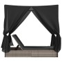 Tumbona doble con techo y cortinas ratán sintético gris de , Tumbonas - Ref: Foro24-368074, Precio: 303,75 €, Descuento: %