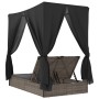Tumbona doble con techo y cortinas ratán sintético gris de , Tumbonas - Ref: Foro24-368074, Precio: 303,75 €, Descuento: %