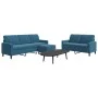Set of sofas with 3 blue velvet cushions by , Sofas - Ref: Foro24-3278410, Price: 578,94 €, Discount: %