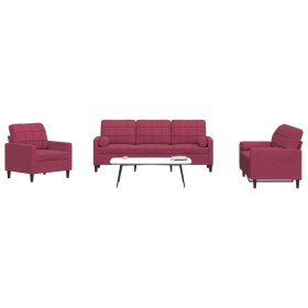 Juego de sofás con cojines 3 piezas terciopelo rojo tinto de , Sofás - Ref: Foro24-3278375, Precio: 665,75 €, Descuento: %