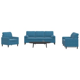 Juego de sofás con cojines 3 piezas terciopelo azul de , Sofás - Ref: Foro24-3278380, Precio: 745,88 €, Descuento: %