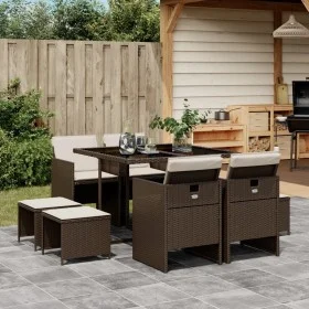 Set comedor para jardín 9 pzas y cojines ratán sintético marrón de , Conjuntos de jardín - Ref: Foro24-3210597, Precio: 449,1...