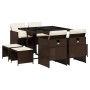 Set comedor para jardín 9 pzas y cojines ratán sintético marrón de , Conjuntos de jardín - Ref: Foro24-3210597, Precio: 408,5...