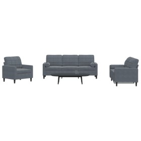 Juego de sofás con cojines 3 piezas terciopelo gris oscuro de , Sofás - Ref: Foro24-3278372, Precio: 618,64 €, Descuento: %