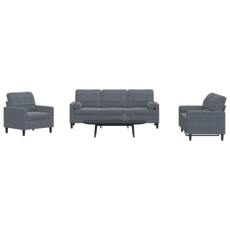 Juego de sofás con cojines 3 piezas terciopelo gris oscuro de , Sofás - Ref: Foro24-3278372, Precio: 618,64 €, Descuento: %