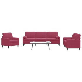 Juego de sofás con cojines 3 piezas terciopelo rojo tinto de , Sofás - Ref: Foro24-3278455, Precio: 694,69 €, Descuento: %
