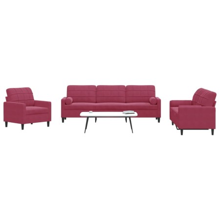 Juego de sofás con cojines 3 piezas terciopelo rojo tinto de , Sofás - Ref: Foro24-3278455, Precio: 694,69 €, Descuento: %