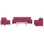 Three-piece velvet sofa set with red wine cushions by , Sofas - Ref: Foro24-3278455, Price: 683,15 €, Discount: %