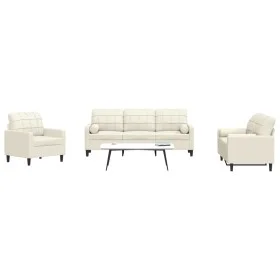 3-piece cream velvet sofa set with cushions by , Sofas - Ref: Foro24-3278379, Price: 727,83 €, Discount: %