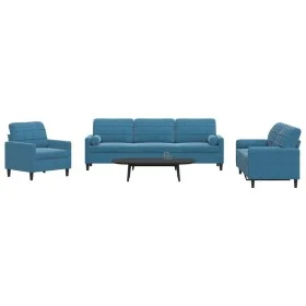 Juego de sofás con cojines 3 piezas terciopelo azul de , Sofás - Ref: Foro24-3278460, Precio: 792,28 €, Descuento: %