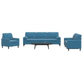 Juego de sofás con cojines 3 piezas terciopelo azul de , Sofás - Ref: Foro24-3278460, Precio: 807,58 €, Descuento: %