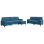 Set of sofas with 3 blue velvet cushions by , Sofas - Ref: Foro24-3278510, Price: 679,45 €, Discount: %