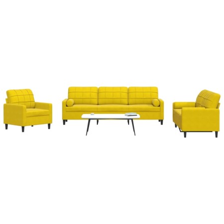 Sofá con cojines y almohadas 3 piezas terciopelo amarillo de , Sofás - Ref: Foro24-3278457, Precio: 697,71 €, Descuento: %