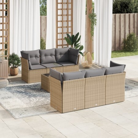Set sofás de jardín 7 piezas y cojines ratán sintético beige en Conjuntos de jardín | Comprar online en Foru.es