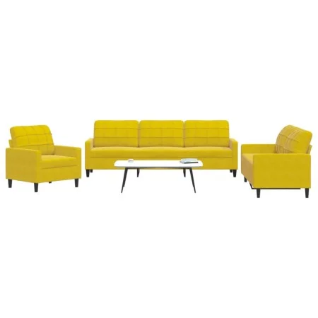 Juego de sofás con cojines 3 piezas terciopelo amarillo de , Sofás - Ref: Foro24-3278437, Precio: 664,25 €, Descuento: %