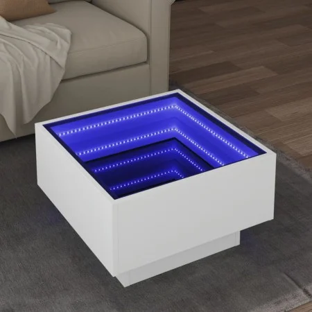 Mesa de centro con LED madera de ingeniería blanca 50x50x30 cm de , Mesas de centro - Ref: Foro24-847504, Precio: 104,31 €, D...