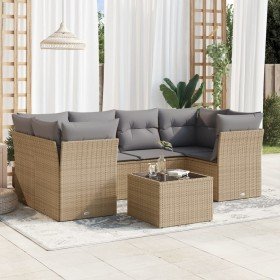 Set sofás de jardín 7 piezas y cojines ratán sintético beige en Conjuntos de jardín | Comprar online en Foru.es