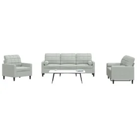 Juego de sofás con cojines 3 piezas terciopelo gris claro de , Sofás - Ref: Foro24-3278371, Precio: 607,30 €, Descuento: %