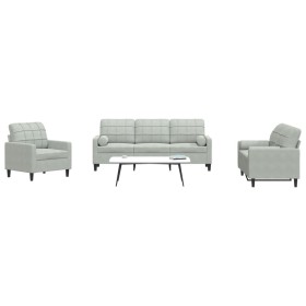 Juego de sofás con cojines 3 piezas terciopelo gris claro de , Sofás - Ref: Foro24-3278371, Precio: 605,38 €, Descuento: %