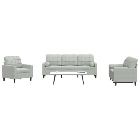 Juego de sofás con cojines 3 piezas terciopelo gris claro de , Sofás - Ref: Foro24-3278371, Precio: 605,38 €, Descuento: %