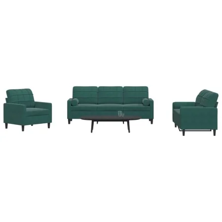 Juego de sofás con cojines 3 piezas terciopelo verde oscuro de , Sofás - Ref: Foro24-3278373, Precio: 746,96 €, Descuento: %