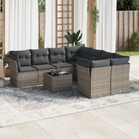 Set de muebles de jardín 9 pzas y cojines ratán sintético gris en Conjuntos de jardín | Comprar online en Foru.es