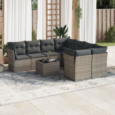 Set de muebles de jardín 9 pzas y cojines ratán sintético gris en Conjuntos de jardín | Comprar online en Foru.es