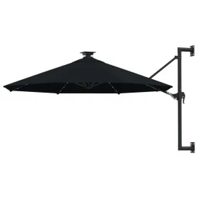 Wall umbrella with LEDs and metal pole 300 cm black by vidaXL, Umbrellas - Ref: Foro24-312528, Price: 131,77 €, Discount: %