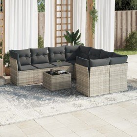 Set muebles jardín 9 pzas y cojines ratán sintético gris claro en Conjuntos de jardín | Comprar online en Foru.es