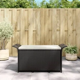 Banco de jardín con cojín ratán sintético negro 116x46x57 cm de , Bancos de jardín - Ref: Foro24-363420, Precio: 122,14 €, De...