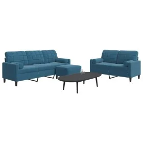 3-piece blue velvet sofa set with cushions by , Sofas - Ref: Foro24-3278430, Price: 615,74 €, Discount: %
