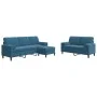 3-piece blue velvet sofa set with cushions by , Sofas - Ref: Foro24-3278430, Price: 615,74 €, Discount: %