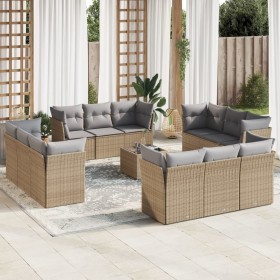 Set sofás de jardín con cojines 13 pzas ratán sintético beige en Conjuntos de jardín | Comprar online en Foru.es