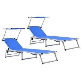 Tumbonas plegables con techo 2 uds aluminio y textilene azul de vidaXL, Tumbonas - Ref: Foro24-312457, Precio: 183,79 €, Desc...