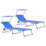 Tumbonas plegables con techo 2 uds aluminio y textilene azul de vidaXL, Tumbonas - Ref: Foro24-312457, Precio: 186,56 €, Desc...