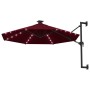 Sombrilla de pared con LEDs y poste de metal 300 cm burdeos de vidaXL, Sombrillas - Ref: Foro24-312526, Precio: 148,68 €, Des...