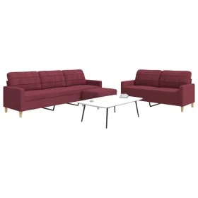 Juego de sofás con reposapiés 3 piezas tela rojo tinto de , Sofás - Ref: Foro24-3278333, Precio: 565,72 €, Descuento: %