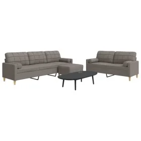 Juego de sofá 3 piezas con reposapiés y cojines tela taupé de , Sofás - Ref: Foro24-3278350, Precio: 606,84 €, Descuento: %