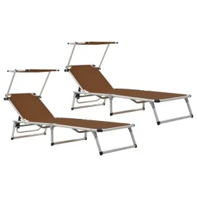 Folding sun loungers with 2 pcs aluminum and brown textilene roof by vidaXL, Loungers - Ref: Foro24-312461, Price: 193,48 €, ...