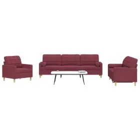 Three-piece sofa set with red wine fabric cushions by , Sofas - Ref: Foro24-3278309, Price: 682,56 €, Discount: %