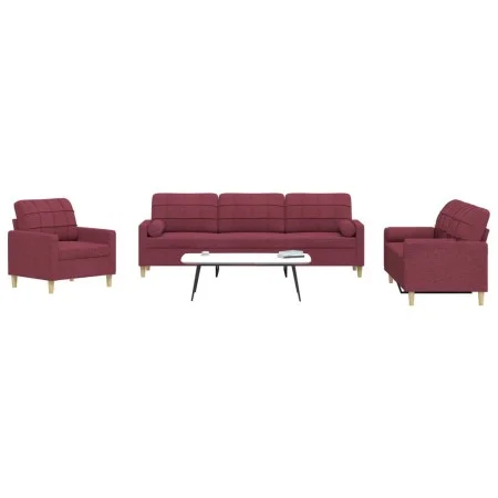 Juego de sofás con cojines 3 piezas tela rojo tinto de , Sofás - Ref: Foro24-3278309, Precio: 682,56 €, Descuento: %