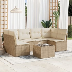 Set sofás de jardín 7 piezas y cojines ratán sintético beige en Conjuntos de jardín | Comprar online en Foru.es