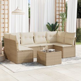 Set sofás de jardín 7 piezas y cojines ratán sintético beige en Conjuntos de jardín | Comprar online en Foru.es