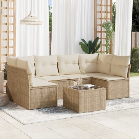 Set sofás de jardín 7 piezas y cojines ratán sintético beige en Conjuntos de jardín | Comprar online en Foru.es