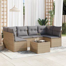 Set sofás de jardín 7 piezas y cojines ratán sintético beige en Conjuntos de jardín | Comprar online en Foru.es