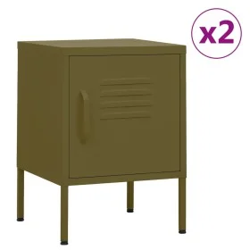 Mesitas de noche 2 uds verde oliva acero 35x35x51 cm de , Mesitas de noche - Ref: Foro24-3095205, Precio: 134,93 €, Descuento: %